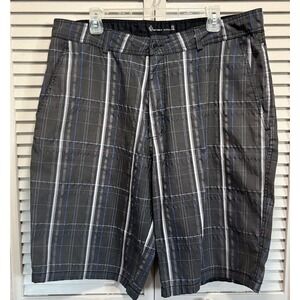 Swiss Cross Gray/Blue Plaid Chino Shorts Size 40 High Rise Pockets‎ Summer